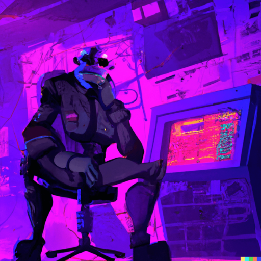 Un monstre cyberpunk dans une pièce de controle